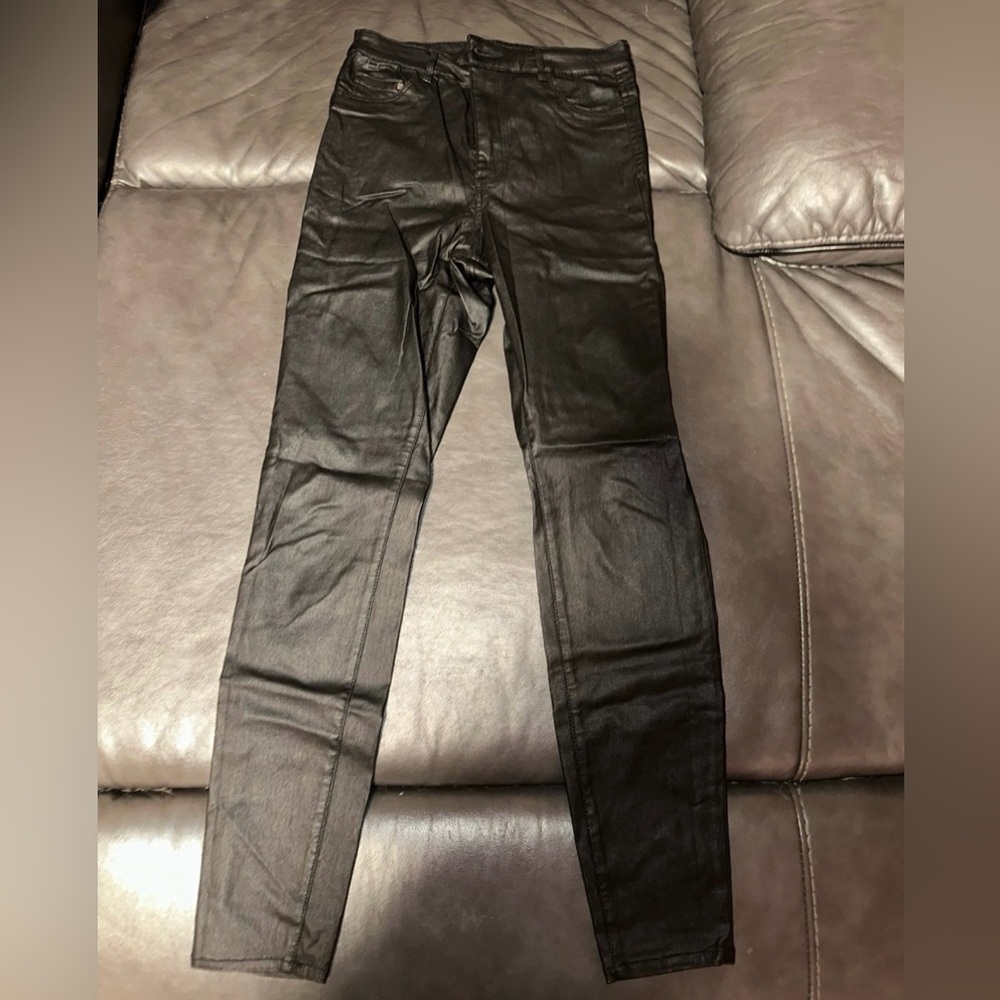 Black Faux Leather Women's Jeans